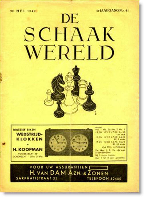 advertisement of Koopman chess clocks in the dutch magazine: “De Schaakwereld” from May 30th 1940