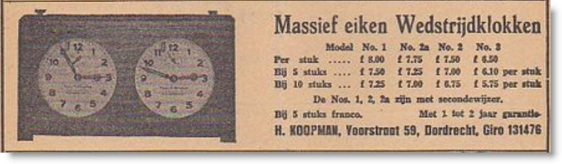 advertisement of Koopman chess clocks in the dutch magazine: “De Schaakwereld” from May 30th 1940